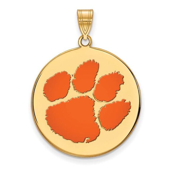 14k Gold Plated Silver Clemson U XL Enamel Disc Pendant